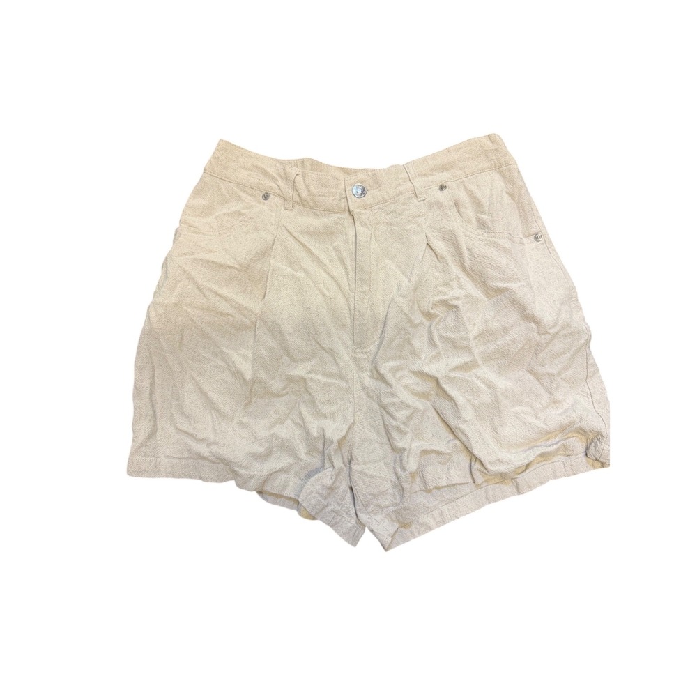 ASOS DESIGN Womens Oatmeal Beige Linen Blend Pleated High Rise Shorts Size 8